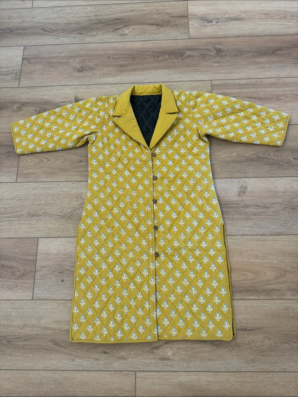 Mustard Yellow Cotton Quilted Long Coat